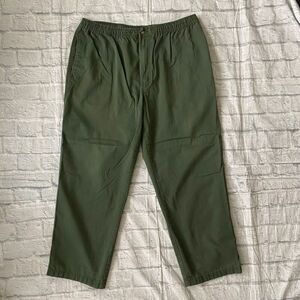 Puritan men L pull on casual pants w/zipper button & drawstring olive green